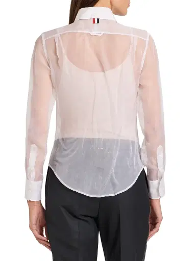 Thom Browne Women's Striped Placket Silk Organza Shirt - White - Size 6 | Thumbnail 5