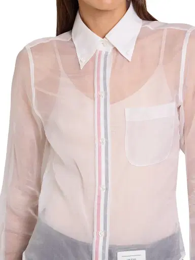 Thom Browne Women's Striped Placket Silk Organza Shirt - White - Size 6 | Thumbnail 6