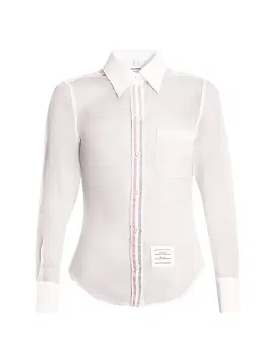 Thom Browne Women's Striped Placket Silk Organza Shirt - White - Size 6 | Thumbnail 1