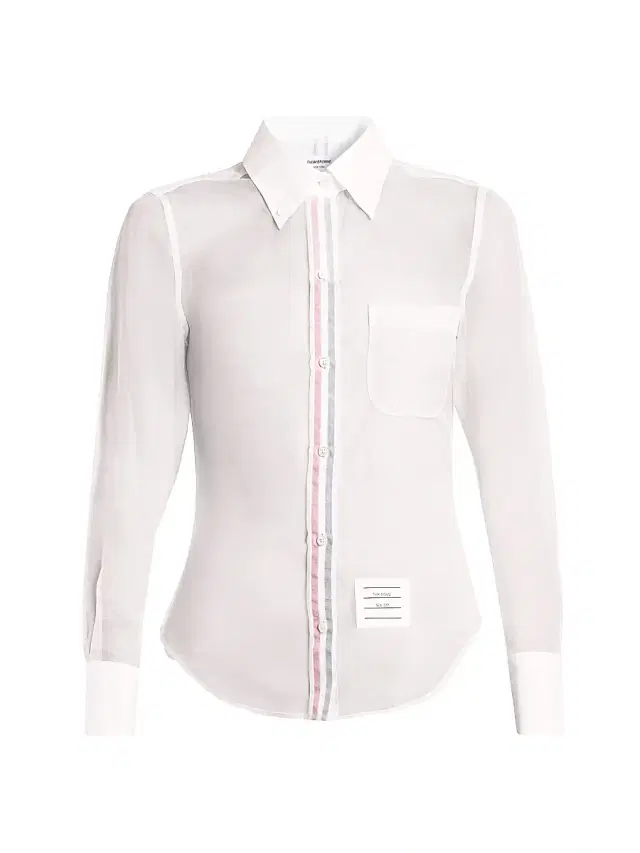 Thom Browne Women's Striped Placket Silk Organza Shirt - White