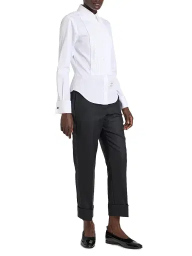 Thom Browne Women's Poplin Cotton Pleated Bib Shirt - White | Thumbnail 2 Thom Browne Women's Poplin Cotton Pleated Bib Shirt - White | Thumbnail 2