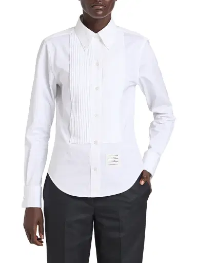 Thom Browne Women's Poplin Cotton Pleated Bib Shirt - White | Thumbnail 3 Thom Browne Women's Poplin Cotton Pleated Bib Shirt - White | Thumbnail 3