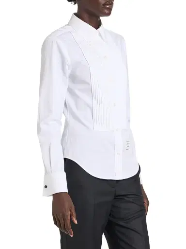 Thom Browne Women's Poplin Cotton Pleated Bib Shirt - White | Thumbnail 4 Thom Browne Women's Poplin Cotton Pleated Bib Shirt - White | Thumbnail 4