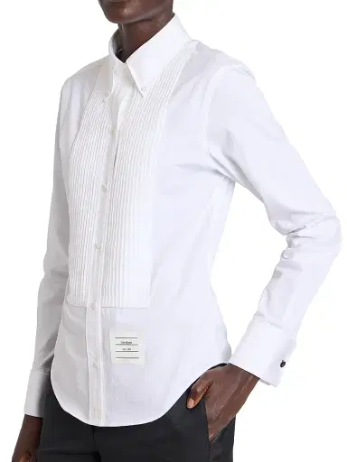 Thom Browne Women's Poplin Cotton Pleated Bib Shirt - White | Thumbnail 6 Thom Browne Women's Poplin Cotton Pleated Bib Shirt - White | Thumbnail 6
