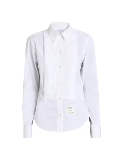 Thom Browne Women's Poplin Cotton Pleated Bib Shirt - White | Thumbnail 1 Thom Browne Women's Poplin Cotton Pleated Bib Shirt - White | Thumbnail 1