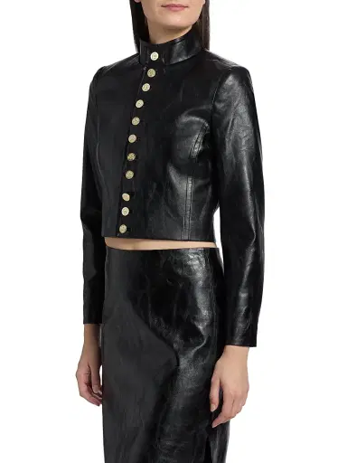 ALICE + OLIVIA Women's Emerson Faux-Leather Crop Miltary Jacket - Black | Thumbnail 4 ALICE + OLIVIA Women's Emerson Faux-Leather Crop Miltary Jacket - Black | Thumbnail 4
