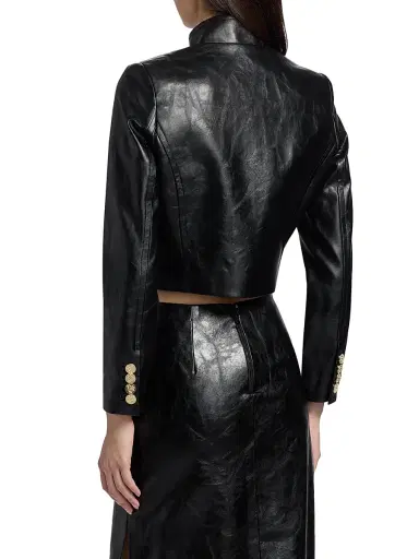 ALICE + OLIVIA Women's Emerson Faux-Leather Crop Miltary Jacket - Black | Thumbnail 5 ALICE + OLIVIA Women's Emerson Faux-Leather Crop Miltary Jacket - Black | Thumbnail 5