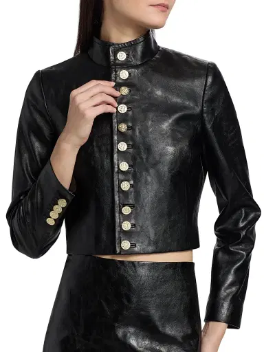 ALICE + OLIVIA Women's Emerson Faux-Leather Crop Miltary Jacket - Black | Thumbnail 6 ALICE + OLIVIA Women's Emerson Faux-Leather Crop Miltary Jacket - Black | Thumbnail 6
