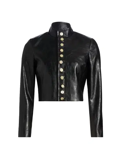 ALICE + OLIVIA Women's Emerson Faux-Leather Crop Miltary Jacket - Black | Thumbnail 1 ALICE + OLIVIA Women's Emerson Faux-Leather Crop Miltary Jacket - Black | Thumbnail 1