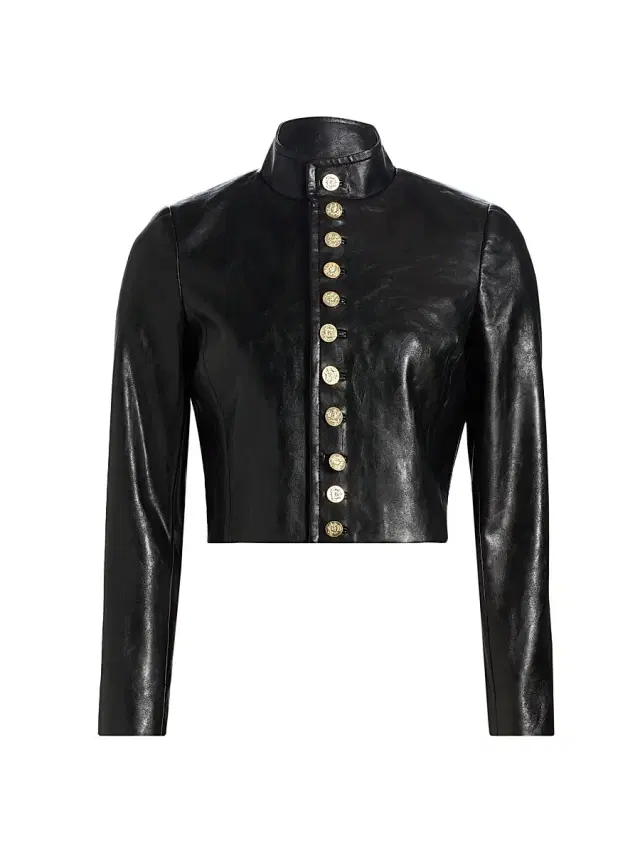 ALICE + OLIVIA Women's Emerson Faux-Leather Crop Miltary Jacket - Black