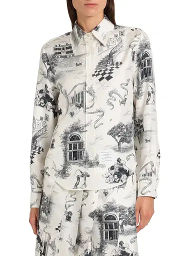 Thom Browne Women's Hector Toile Silk Twill Easy-Fit Shirt - Black White - Size 4 | Thumbnail 3