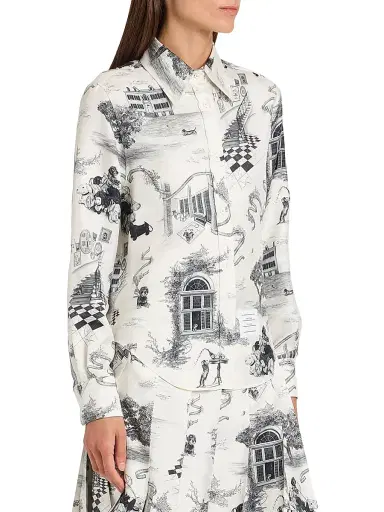 Thom Browne Women's Hector Toile Silk Twill Easy-Fit Shirt - Black White - Size 4 | Thumbnail 4