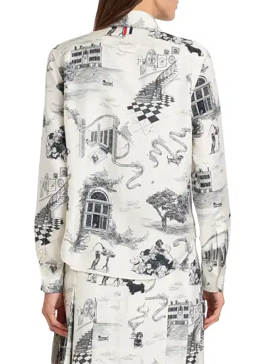 Thom Browne Women's Hector Toile Silk Twill Easy-Fit Shirt - Black White - Size 4 | Thumbnail 5
