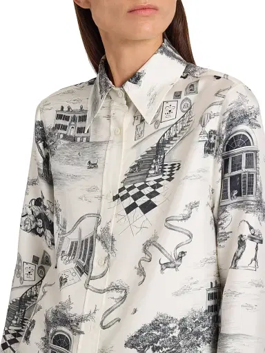 Thom Browne Women's Hector Toile Silk Twill Easy-Fit Shirt - Black White - Size 4 | Thumbnail 6