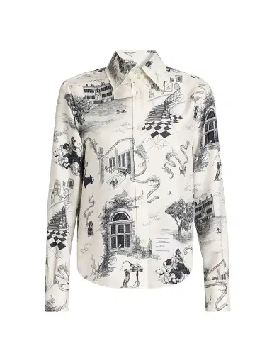 Thom Browne Women's Hector Toile Silk Twill Easy-Fit Shirt - Black White - Size 4 | Thumbnail 1