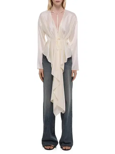 Helmut Lang Women's Scarf-Drape Silk Top - Ivory - Size Medium | Thumbnail 2