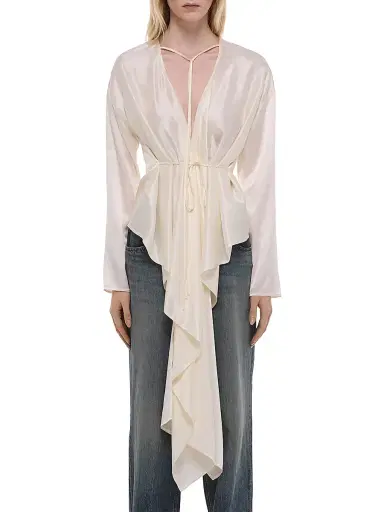 Helmut Lang Women's Scarf-Drape Silk Top - Ivory - Size Medium | Thumbnail 3
