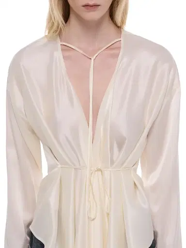 Helmut Lang Women's Scarf-Drape Silk Top - Ivory - Size Medium | Thumbnail 7
