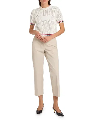 Thom Browne Women's Hector Pointelle-Knit Cotton T-Shirt - White | Thumbnail 2 Thom Browne Women's Hector Pointelle-Knit Cotton T-Shirt - White | Thumbnail 2