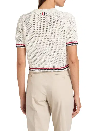 Thom Browne Women's Hector Pointelle-Knit Cotton T-Shirt - White | Thumbnail 5 Thom Browne Women's Hector Pointelle-Knit Cotton T-Shirt - White | Thumbnail 5