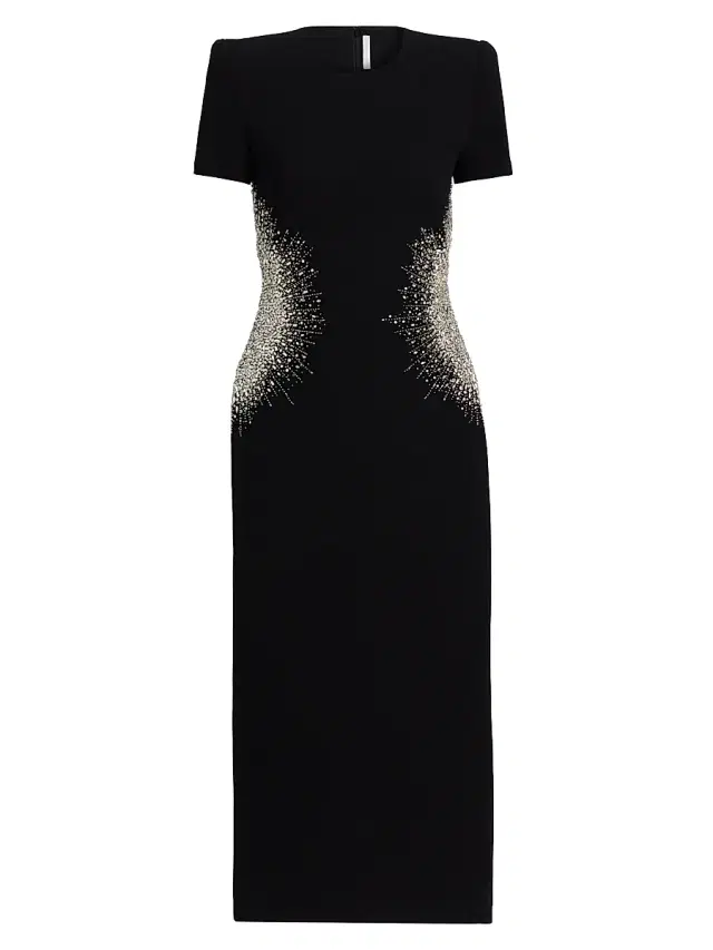 Women's Embellished Crystal Sheath Cocktail Dress - Black Silver