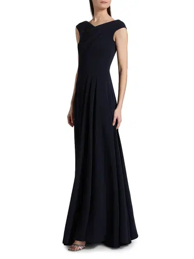 Talbot Runhof Women's Pleated Cap-Sleeve A-Line Gown - Midnight - Size 12 | Thumbnail 4 Talbot Runhof Women's Pleated Cap-Sleeve A-Line Gown - Midnight - Size 12 | Thumbnail 4