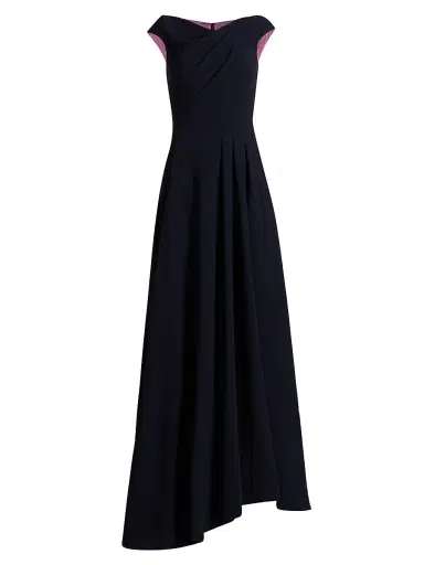 Talbot Runhof Women's Pleated Cap-Sleeve A-Line Gown - Midnight - Size 12 | Thumbnail 1 Talbot Runhof Women's Pleated Cap-Sleeve A-Line Gown - Midnight - Size 12 | Thumbnail 1