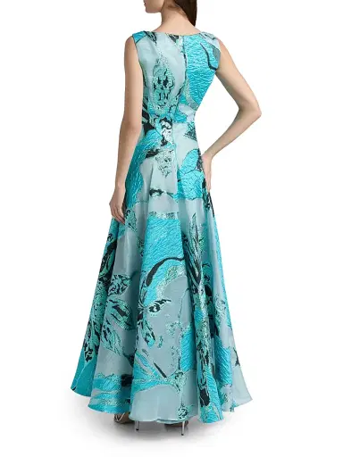 Talbot Runhof Women's Metallic Jacquard Sleeveless A-Line Gown - Seafoam - Size 14 | Thumbnail 5