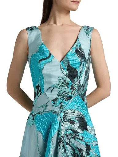 Talbot Runhof Women's Metallic Jacquard Sleeveless A-Line Gown - Seafoam - Size 14 | Thumbnail 6