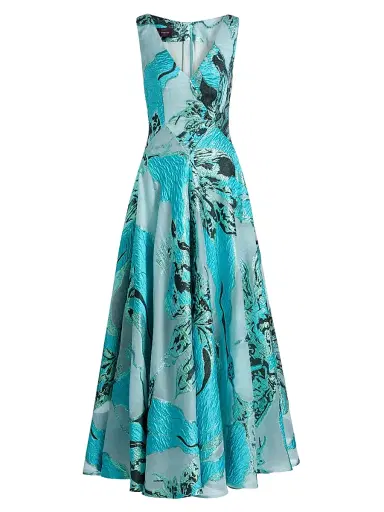 Talbot Runhof Women's Metallic Jacquard Sleeveless A-Line Gown - Seafoam - Size 14 | Thumbnail 1