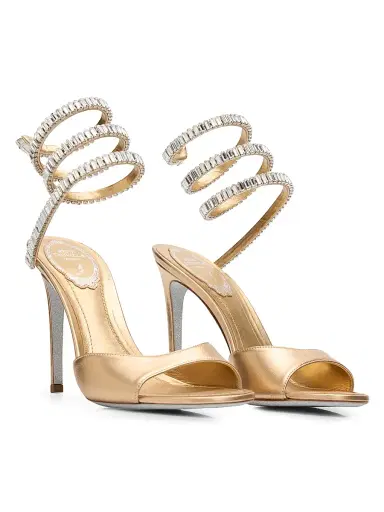 Rene Caovilla Women's 110MM Embellished Wrap Leather Sandals - Gold Lamb Crystal Strass | Thumbnail 2 Rene Caovilla Women's 110MM Embellished Wrap Leather Sandals - Gold Lamb Crystal Strass | Thumbnail 2