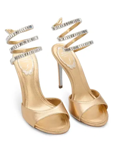 Rene Caovilla Women's 110MM Embellished Wrap Leather Sandals - Gold Lamb Crystal Strass | Thumbnail 4 Rene Caovilla Women's 110MM Embellished Wrap Leather Sandals - Gold Lamb Crystal Strass | Thumbnail 4