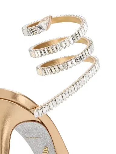 Rene Caovilla Women's 110MM Embellished Wrap Leather Sandals - Gold Lamb Crystal Strass | Thumbnail 5 Rene Caovilla Women's 110MM Embellished Wrap Leather Sandals - Gold Lamb Crystal Strass | Thumbnail 5