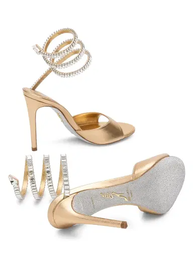 Rene Caovilla Women's 110MM Embellished Wrap Leather Sandals - Gold Lamb Crystal Strass | Thumbnail 6 Rene Caovilla Women's 110MM Embellished Wrap Leather Sandals - Gold Lamb Crystal Strass | Thumbnail 6