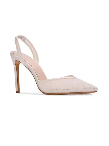 Black Suede Studio Women's Jayla 100MM Slingback Pumps - White Floral Lace - Size 12 | Thumbnail 2