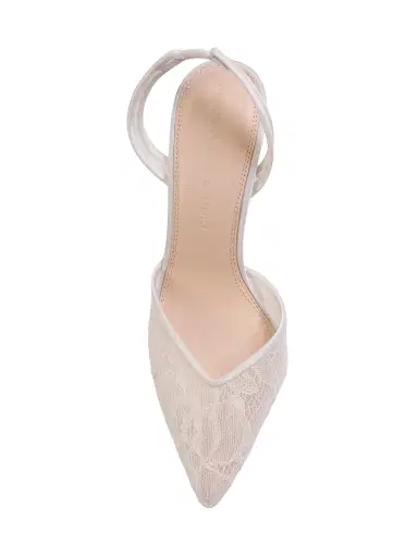 Black Suede Studio Women's Jayla 100MM Slingback Pumps - White Floral Lace - Size 12 | Thumbnail 5