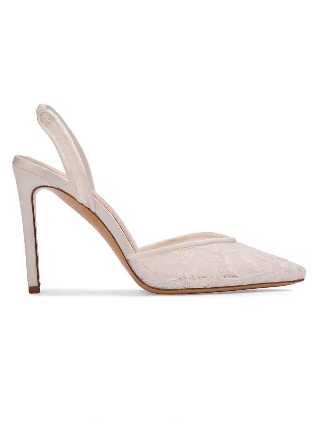 Black Suede Studio Women's Jayla 100MM Slingback Pumps - White Floral Lace