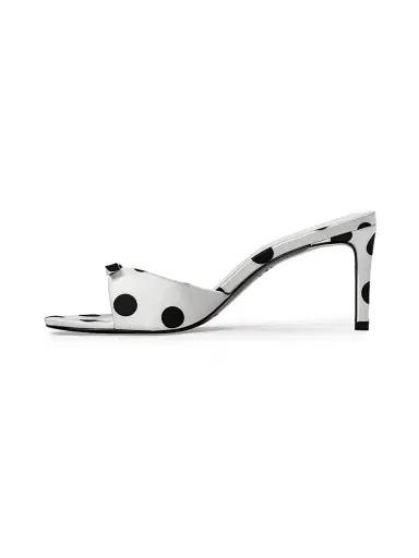 Black Suede Studio Women's Albie 65MM Polka Dot Mules - White Polka Dot | Thumbnail 4