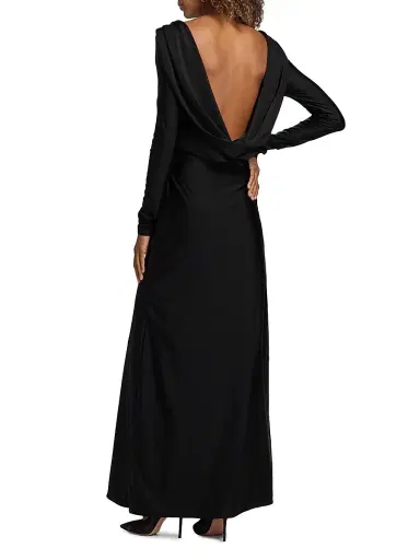 Mariandree Gaitan Women's Naomi Draped Cowl-Back Floor-Length Gown - Black - Size Small | Thumbnail 5 Mariandree Gaitan Women's Naomi Draped Cowl-Back Floor-Length Gown - Black - Size Small | Thumbnail 5