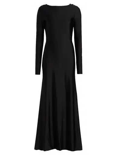 Mariandree Gaitan Women's Naomi Draped Cowl-Back Floor-Length Gown - Black - Size Small | Thumbnail 1 Mariandree Gaitan Women's Naomi Draped Cowl-Back Floor-Length Gown - Black - Size Small | Thumbnail 1