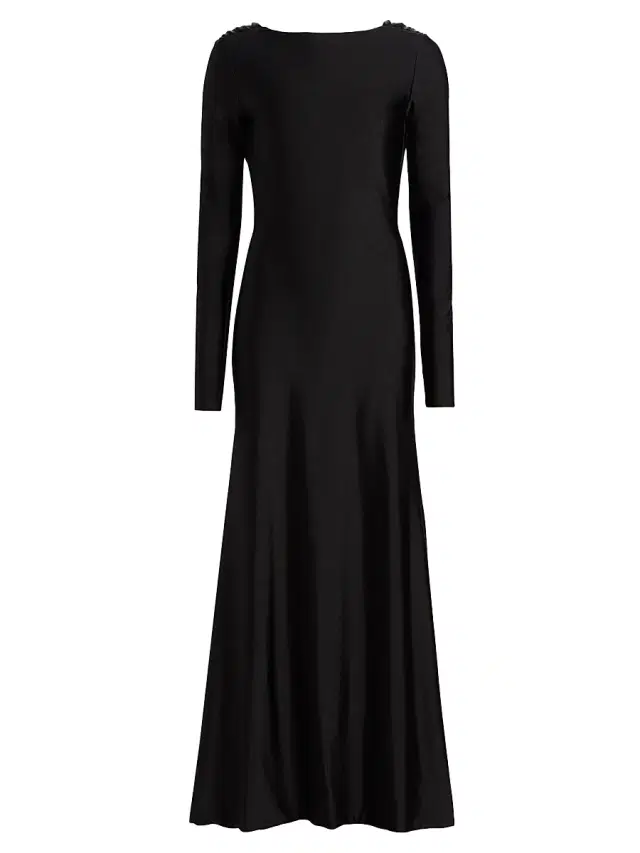 Mariandree Gaitan Women's Naomi Draped Cowl-Back Floor-Length Gown - Black