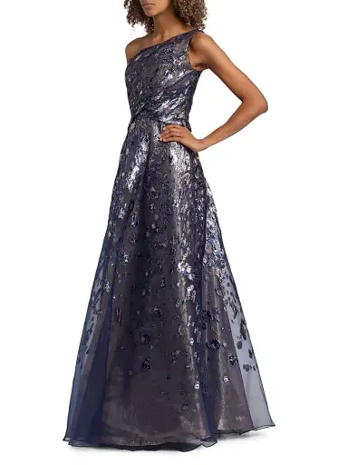 Rene Ruiz Collection Women's One-Shoulder Fil Coupe Gown - Blue Silver - Size 12 | Thumbnail 2 Rene Ruiz Collection Women's One-Shoulder Fil Coupe Gown - Blue Silver - Size 12 | Thumbnail 2