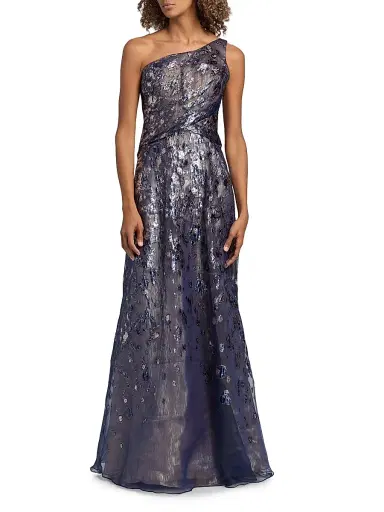 Rene Ruiz Collection Women's One-Shoulder Fil Coupe Gown - Blue Silver - Size 12 | Thumbnail 3 Rene Ruiz Collection Women's One-Shoulder Fil Coupe Gown - Blue Silver - Size 12 | Thumbnail 3