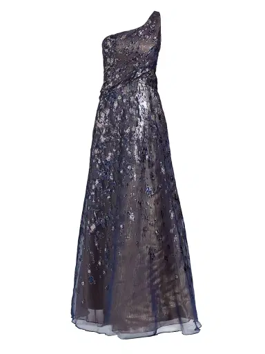 Rene Ruiz Collection Women's One-Shoulder Fil Coupe Gown - Blue Silver - Size 12 | Thumbnail 1 Rene Ruiz Collection Women's One-Shoulder Fil Coupe Gown - Blue Silver - Size 12 | Thumbnail 1