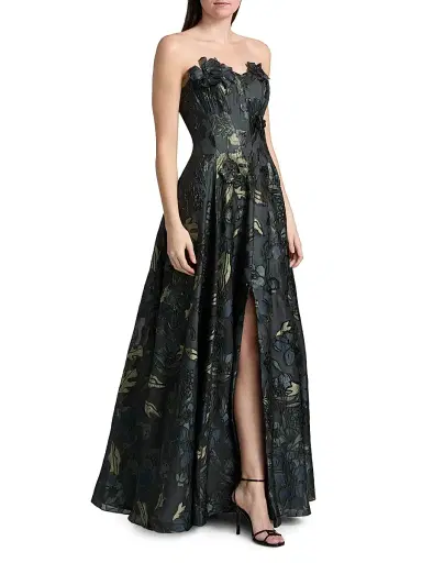 Rene Ruiz Collection Women's Floral-Appliqué Brocade Sweetheart Gown - Sage Pewter | Thumbnail 2