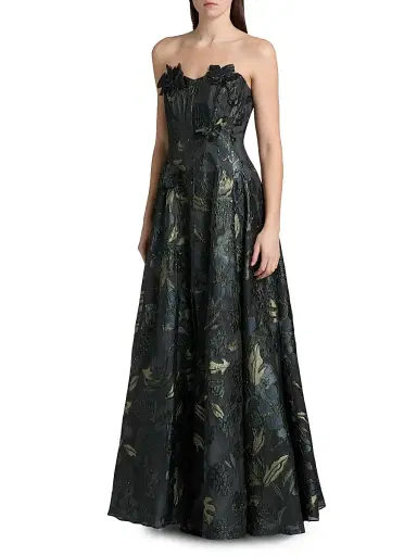 Rene Ruiz Collection Women's Floral-Appliqué Brocade Sweetheart Gown - Sage Pewter | Thumbnail 4