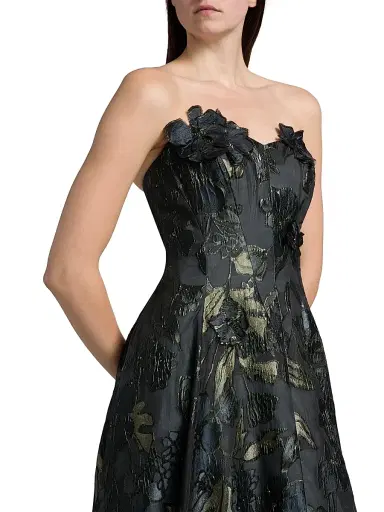 Rene Ruiz Collection Women's Floral-Appliqué Brocade Sweetheart Gown - Sage Pewter | Thumbnail 6