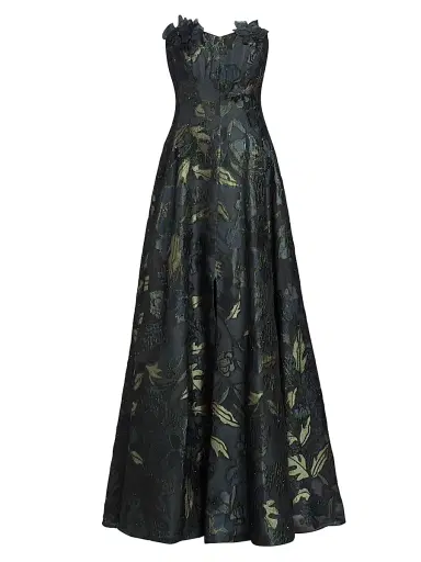 Rene Ruiz Collection Women's Floral-Appliqué Brocade Sweetheart Gown - Sage Pewter | Thumbnail 1