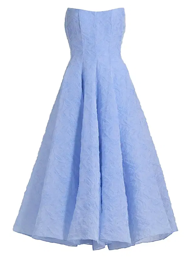 Women's Rousseau Floral Cloque Strapless Midi-Dress - Powder Blue