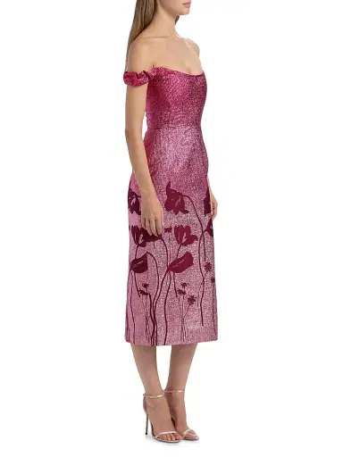 Markarian Women's Amina Floral Metallic Ombre Off-The-Shoulder Midi-Dress | Thumbnail 4 Markarian Women's Amina Floral Metallic Ombre Off-The-Shoulder Midi-Dress | Thumbnail 4